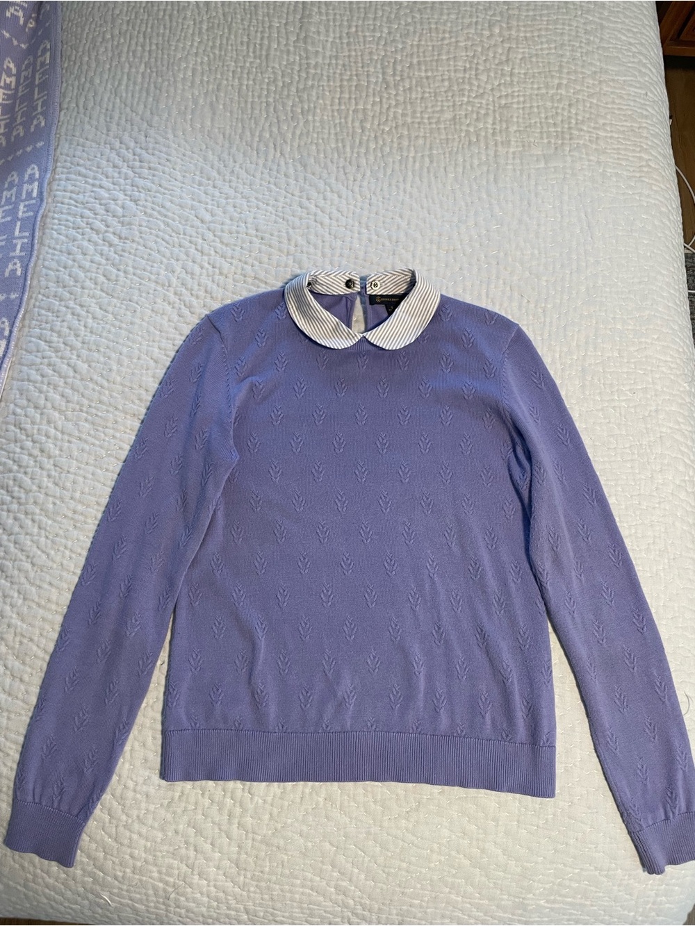 Brooks Brothers Periwinkle Crewneck Sweater with Removable Peter Pan Collar